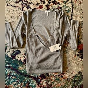 Nordstrom Heather Gray Ribbed V-Neck Crop Sweater